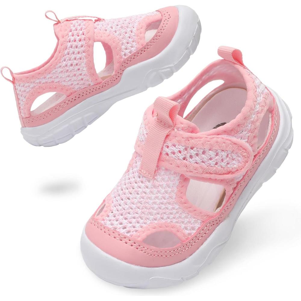 imageBARERUN Kids Water Shoes Boys Girls Barefoot Aqua Socks for Swim Surf Pool Beach Sport Lightweight Breathable Sandal Athletic SlipOn Sneaker for Toddler Outdoor IndoorPink White