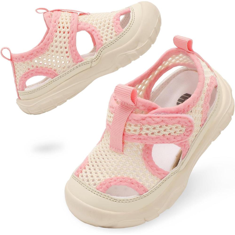 imageBARERUN Kids Water Shoes Boys Girls Barefoot Aqua Socks for Swim Surf Pool Beach Sport Lightweight Breathable Sandal Athletic SlipOn Sneaker for Toddler Outdoor IndoorBeigepink