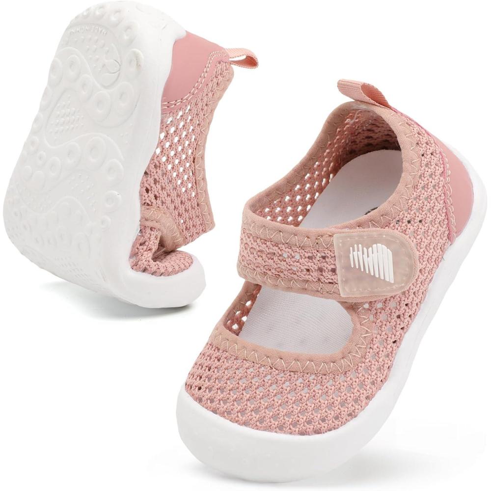 imageBARERUN Toddler Water Shoes Barefoot Water Shoes for Kids Baby Wide Aqua Socks with Arch Support QuickDry Breathable Boys Girls Sandals Walking Shoes for Beach Swim Pool ShoesKnit Dark Pink
