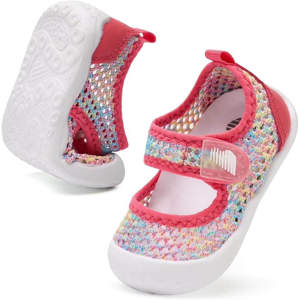 imageBARERUN Toddler Water Shoes Barefoot Water Shoes for Kids Baby Wide Aqua Socks with Arch Support QuickDry Breathable Boys Girls Sandals Walking Shoes for Beach Swim Pool ShoesKnit Rose