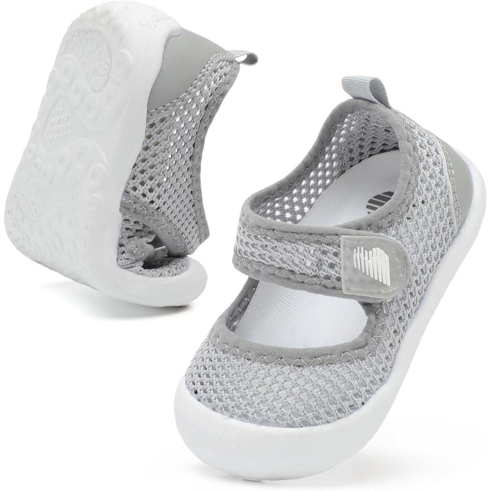 imageBARERUN Toddler Water Shoes Barefoot Water Shoes for Kids Baby Wide Aqua Socks with Arch Support QuickDry Breathable Boys Girls Sandals Walking Shoes for Beach Swim Pool ShoesKnit Light Grey