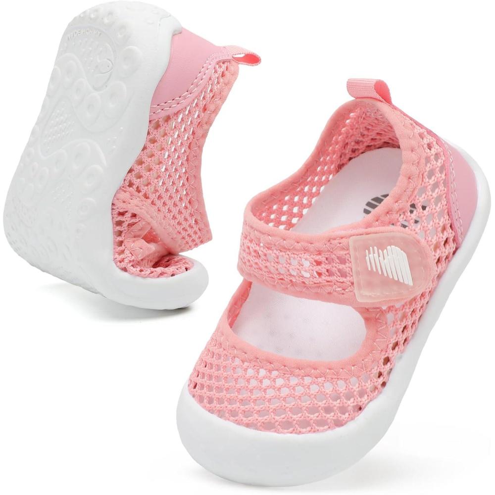 imageBARERUN Toddler Water Shoes Barefoot Water Shoes for Kids Baby Wide Aqua Socks with Arch Support QuickDry Breathable Boys Girls Sandals Walking Shoes for Beach Swim Pool ShoesKnit Pink