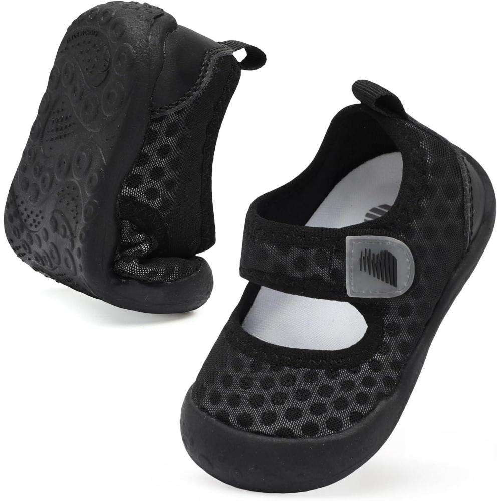 imageBARERUN Toddler Water Shoes Barefoot Water Shoes for Kids Baby Wide Aqua Socks with Arch Support QuickDry Breathable Boys Girls Sandals Walking Shoes for Beach Swim Pool ShoesMesh Black