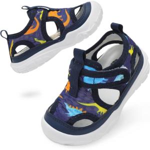 BARERUN Kids Water Shoes Boys Girls Barefoot Aqua Socks for Swim Surf Pool Beach Sport Lightweight Breathable Sandal Athletic Slip-On Sneaker for Toddler Outdoor Indoor(Bluedinosaur)