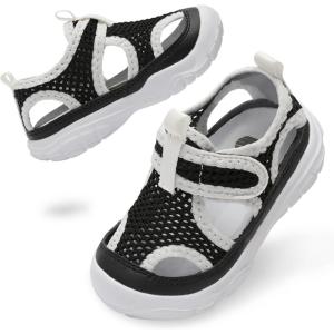 BARERUN Kids Water Shoes Boys Girls Barefoot Aqua Socks for Swim Surf Pool Beach Sport Lightweight Breathable Sandal Athletic Slip-On Sneaker for Toddler Outdoor Indoor(White Black)