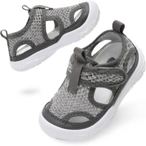 BARERUN Kids Water Shoes Boys Girls Barefoot Aqua Socks for Swim Surf Pool Beach Sport Lightweight Breathable Sandal Athletic Slip-On Sneaker for Toddler Outdoor Indoor(Grey Black)