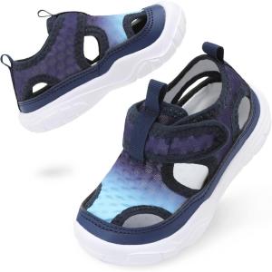 BARERUN Kids Water Shoes Boys Girls Barefoot Aqua Socks for Swim Surf Pool Beach Sport Lightweight Breathable Sandal Athletic Slip-On Sneaker for Toddler Outdoor Indoor(Blueblack)