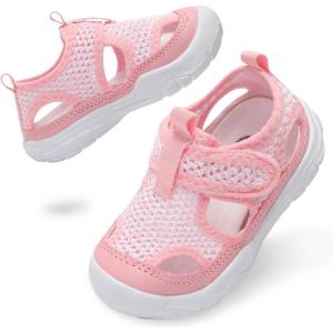 BARERUN Kids Water Shoes Boys Girls Barefoot Aqua Socks for Swim Surf Pool Beach Sport Lightweight Breathable Sandal Athletic Slip-On Sneaker for Toddler Outdoor Indoor(Pink White)