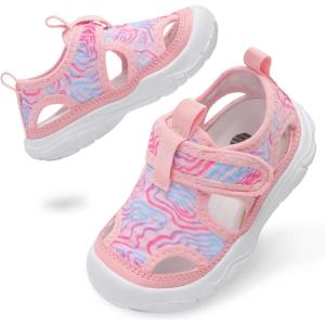 BARERUN Kids Water Shoes Boys Girls Barefoot Aqua Socks for Swim Surf Pool Beach Sport Lightweight Breathable Sandal Athletic Slip-On Sneaker for Toddler Outdoor Indoor(Pink Stripe)