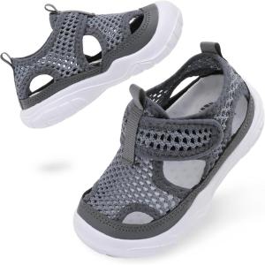 BARERUN Kids Water Shoes Boys Girls Barefoot Aqua Socks for Swim Surf Pool Beach Sport Lightweight Breathable Sandal Athletic Slip-On Sneaker for Toddler Outdoor Indoor(Grey)