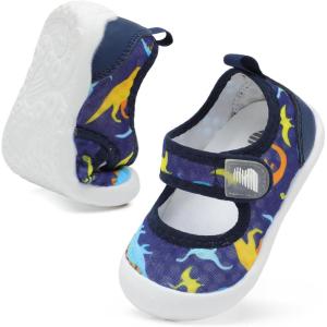 BARERUN Toddler Water Shoes Barefoot Water Shoes for Kids Baby Wide Aqua Socks with Arch Support Quick-Dry Breathable Boys Girls Sandals Walking Shoes for Beach Swim Pool Shoes(Blue Dinosaur)